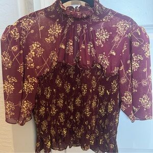 Cinq a Sept smocked burgundy mock neck 
Size L